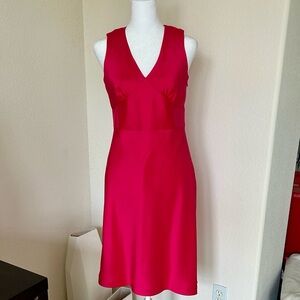 Ann Taylor Vivid Pink silk/satin sleeveless V-neck dress